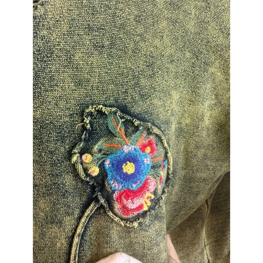 3&D Cardigan Sweater Embroidered Floral Boho Knit Oversized One Size